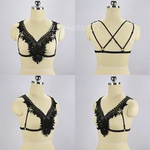 Черный кружевной бюстгальтер без косточек Harajuku с открытой грудной клеткой бюстгальтер крест-накрест бондаж соблазнительное Нижнее белье Костюм Готический боди O0355