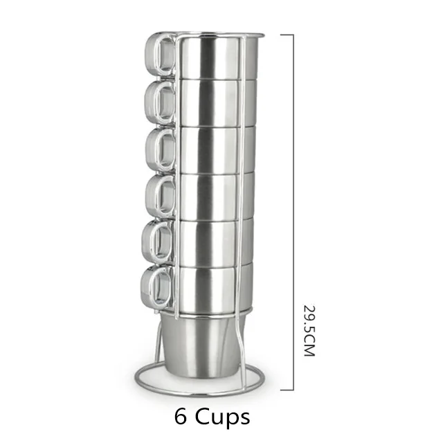 Baffect 250 мл кружки из нержавеющей стали с держателем двухслойные чашки с ручкой портативный набор кофейных чашек чайная кружка для офиса Вечерние - Цвет: 6 Cups
