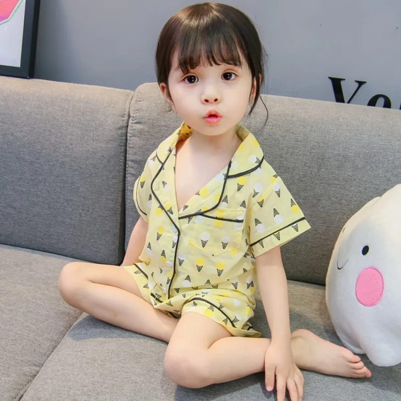 COOTELILI Baby Girl Clothes Toddler  Kids Boy Summer Clothes Ice Cream Printing Pijama Infantil Comfortable Pajama Set 80-120cm  (1)