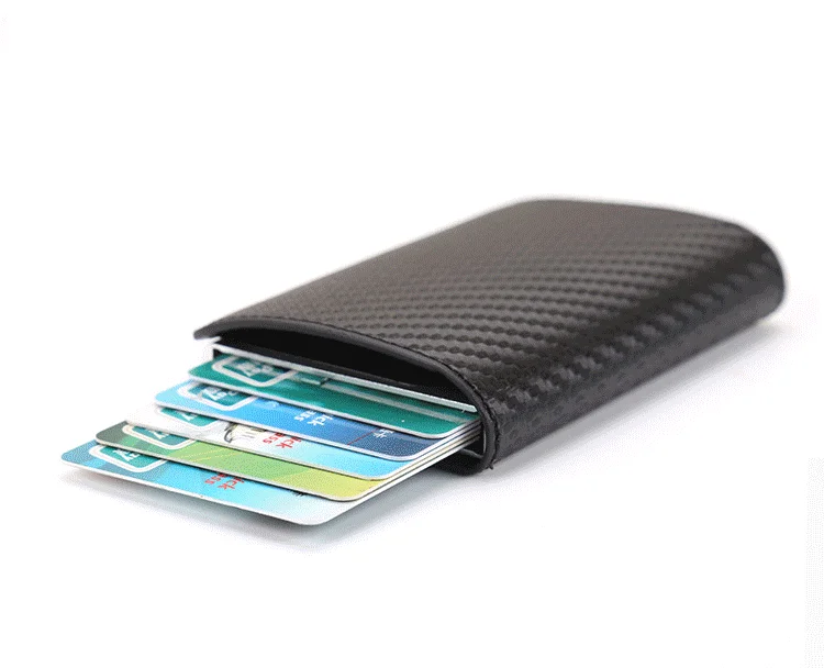 Углеродного волокна RFID металла ID кредитных держатель для карт деньги клип мини кошелек в деловом стиле для мужчин Алюминий Автоматический чехол для банковских карт