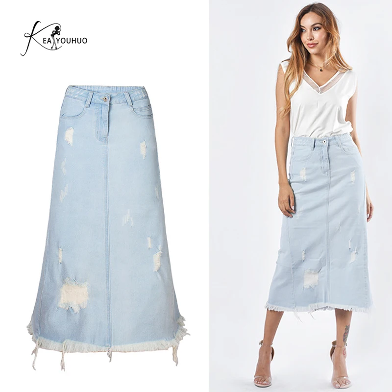 

2019 Summer New Jupe Femme Long Skirt Female Pencil Faldas High Waist Boyfriend Jeans Woman Denim Skirts For Women Trousers