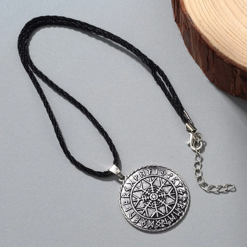 Kinitial Antique ODIN'S Symbol of Norse Runic Pendant men Necklace Viking Runes Vegvisir Compass Pendants Necklaces Jewelry