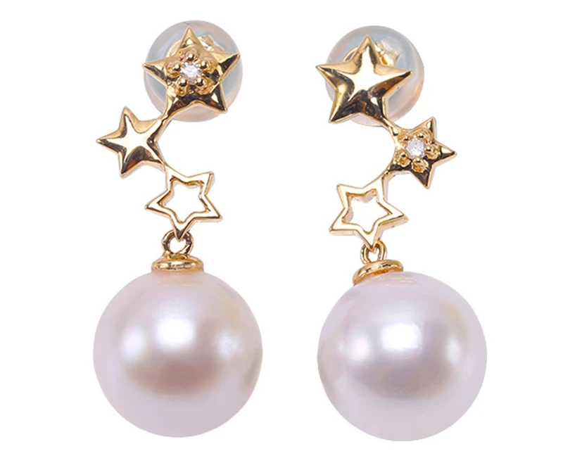 

Akoya Pearl Earrings 18k Gold 8.5mm with natural White Japanese Akoya Pearl sea pearl earring Dangle Earrings jewelry gift