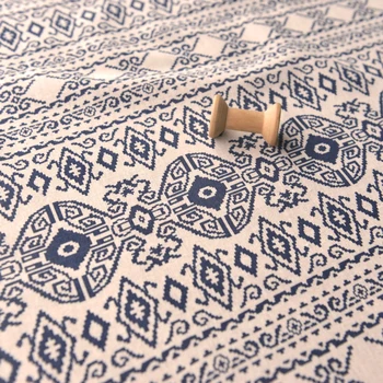 

Rice color background hidden blue national stripes cotton and hemp cloth