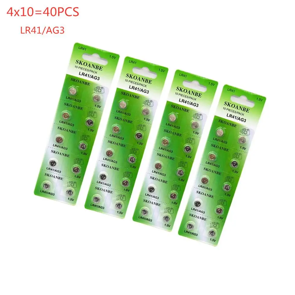 

GREEN NEW 40pcs AG3 1.55V Button Cell Li-ion Watch Batteries 392 LR41 192 L736 SR736 V36A Batteries lamp chain Finger Light