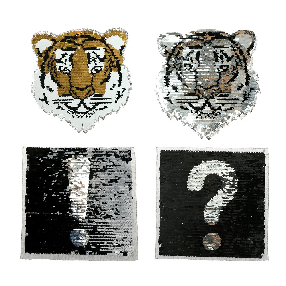 

1* DIY Crafts Change Color Tiger Exclamation Sequins Applique Patches Clothes Bag Reversible Sew On Patch
