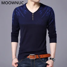 Мужские свитера модный осенний пуловер Homme тонкий теплый весенний умный Повседневный мужские свитера джемпер с v-образным вырезом MOOWNUC MWC