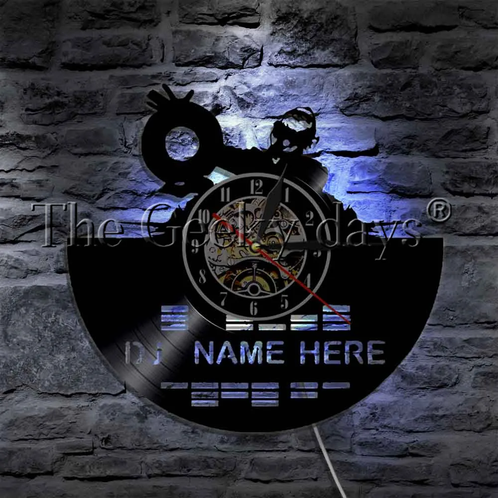cheap 1Piece Headphone Mixer Disc Jockey Custom Name Glowing LED Lamp Music Club Party Mood Light Wall Watch Wall Clock Gift For DJ