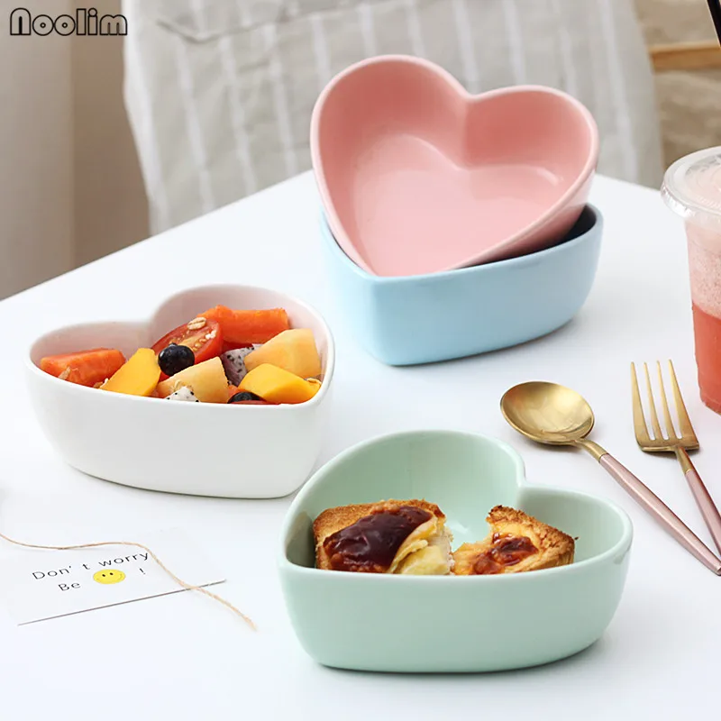 NOOLIM Heart shaped Bowl Love Ceramic Steamed Egg Plate Candy colored