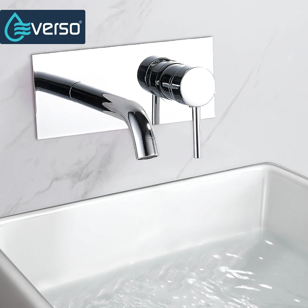 EVERSO Wall Mounted Chrome Brass Bathroom Basin Faucet Vanity Sink