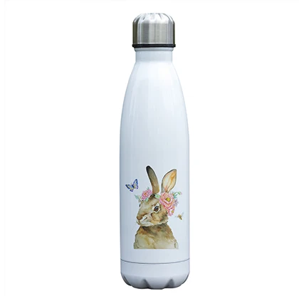 Милый Кролик печать Вакуумная чашка Изолированная нержавеющая сталь Кролик термос с двойными стенками бутылка с кроликом тема для детей - Цвет: D