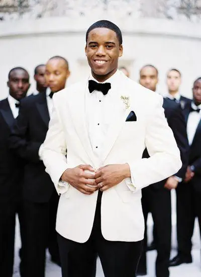 Custom Tuxedos For Men White Wedding Suits Black Pants Custom Tuxedos For Men White Wedding Suits Black Pants Notched Lapel Groom