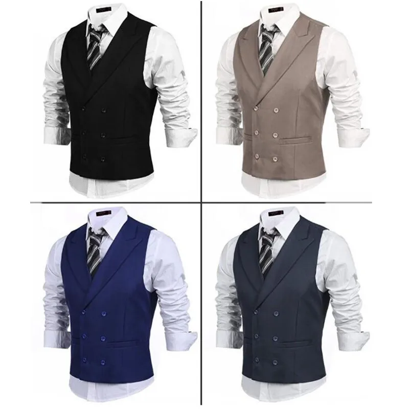 2-1 Men's Double Breasted Slim fit Formal Business Suit Vest Dress Wedding Waistcoat