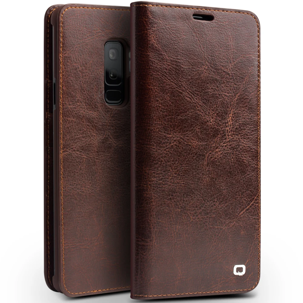 

QIALINO Genuine Leather Phone Case for Samsung Galaxy S9 Wallet Ultra Thin Bag Flip Cover for Samsung S9 Plus