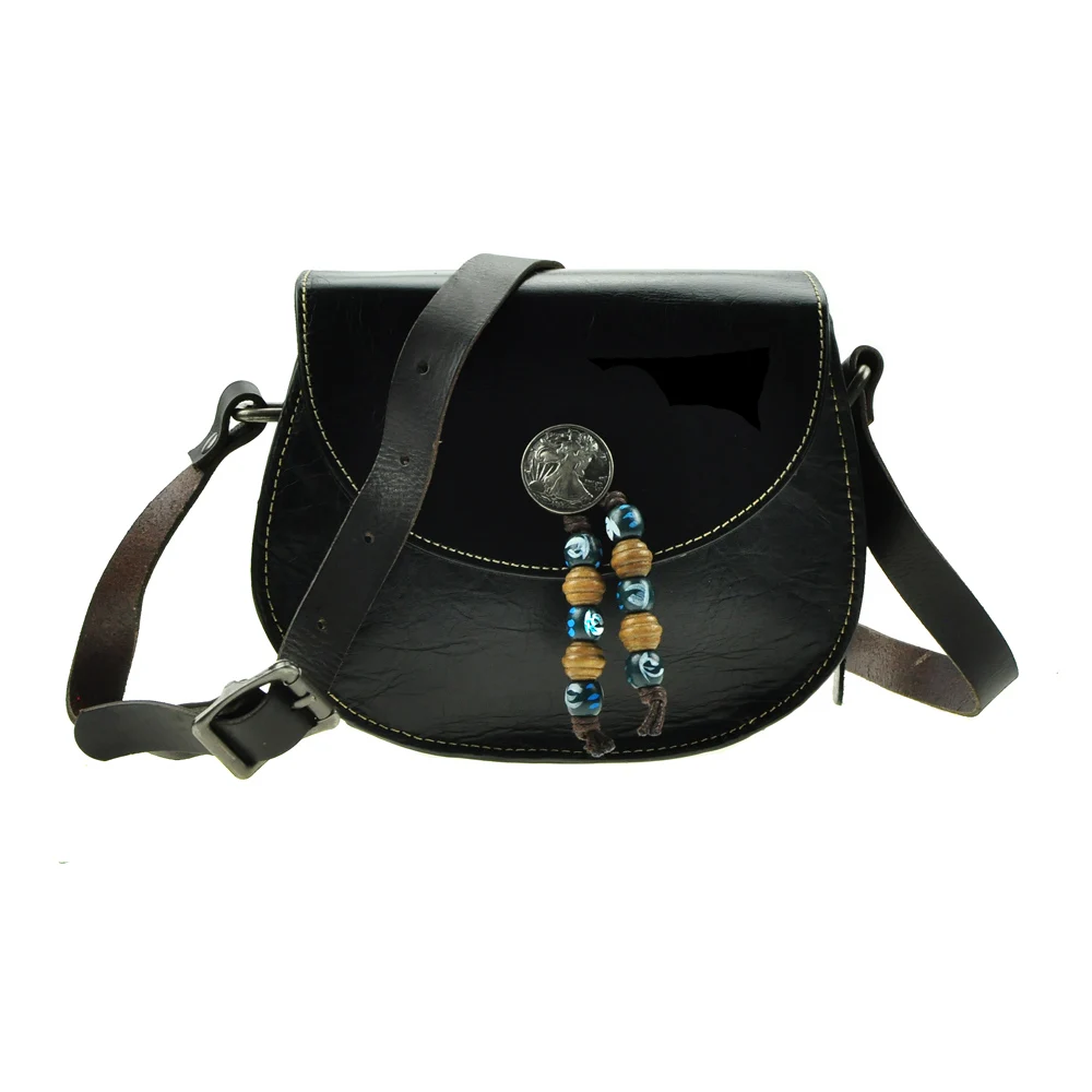 

A-Pocket Single Shoulder/Crossbody Messager Bag Genuine Cow Leather Women Handbag with Beading Buckle