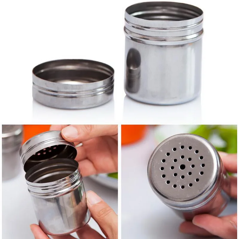 Junejour Kitchen Stainless Steel Spice Jar Bottle Salt Sugar Spice Pepper Shaker Seasoning Sprays Can Tins Cumin Powder BBQ Tool