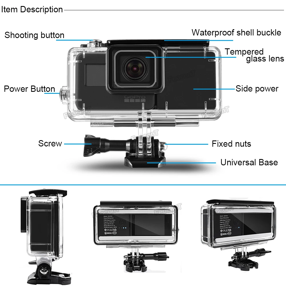 FeoconT расширенная батарея для GoPro 5 Go Pro 6 Водонепроницаемый Защитный чехол Корпус