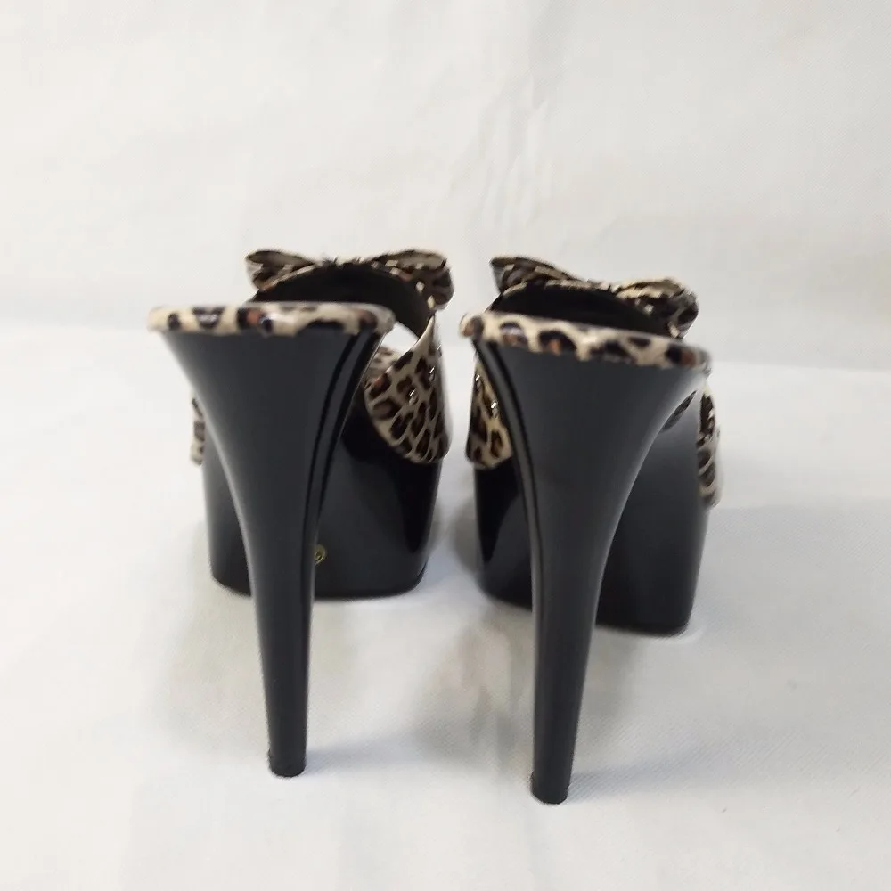 Sexy leopard print high heels, 15 cm super high heels nightclub steel shoes and leopard print dance shoes