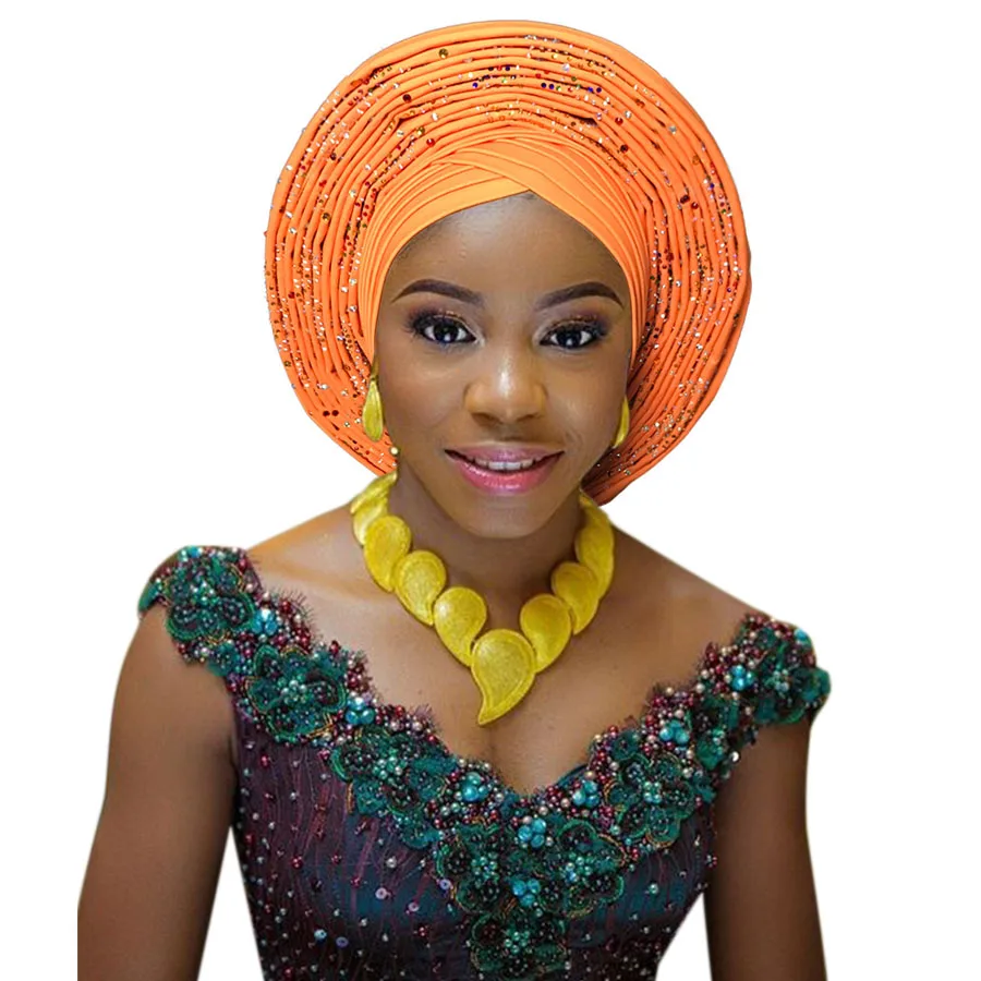African head tie nigerian head tie auto gele headtie fashion african turban head wrap studded stoned african headtie (1)