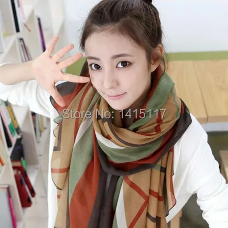 

Free shipping 2014 Autumn Women fashion solid cotton voile warm soft silk scarf shawl Lattice stripes scarves cape SX-1013