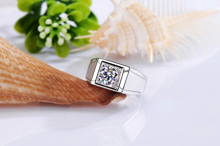 Классическое мужское кольцо из чистого белого золота, 1CT CHARLES& COLVARD Moissanits, мужское обручальное кольцо, Лучший Подарок на годовщину