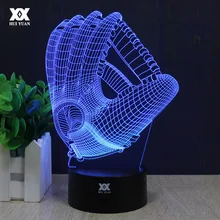 Бейсбол перчатки 3D лампа Дистанционное управление Ночник LED, Декоративный Светильник Настольный USB 7 цветов Изменение ребенка подарок Хуэй Юань Марка