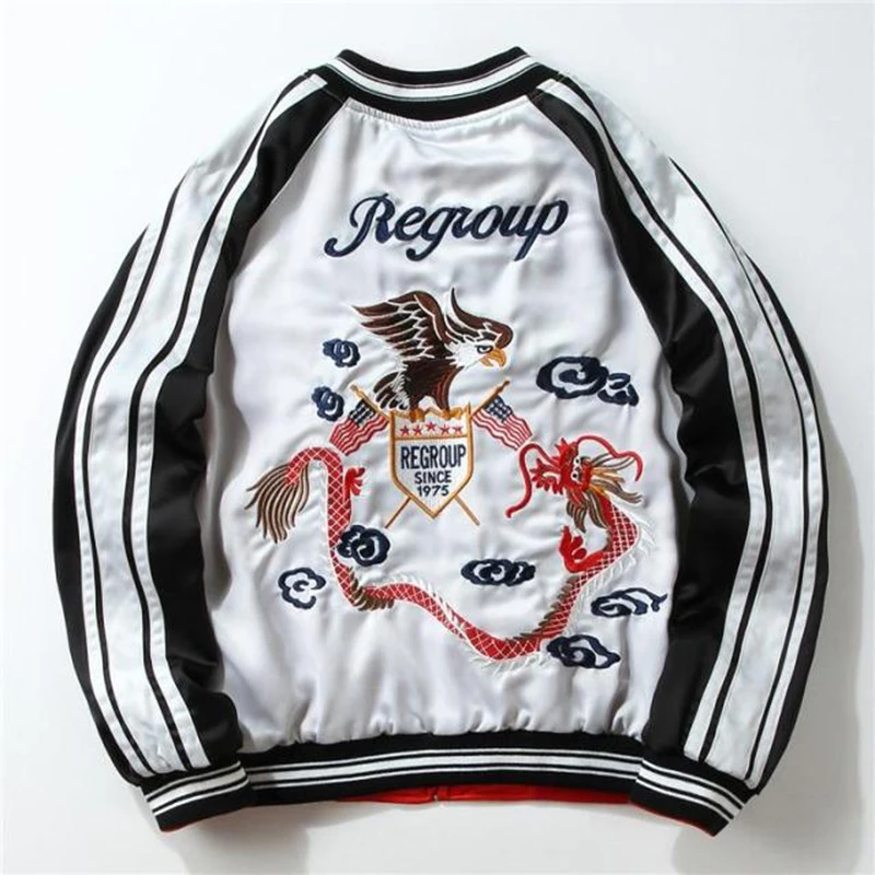 Drop Shipping Embroidery eagle Two Sides Bomber coat Souvenir Jacket Men Sukajan Yokosuka Streetwear Hip Hop Baseball Jacket Drop Shipping Embroidery eagle Two Sides Bomber coat Souvenir Jacket Men Sukajan Yokosuka Streetwear Hip Hop Baseball Jacket