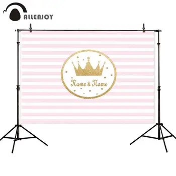 

Allenjoy photophone backdrop pink white stripe golden dots oval frame custom name girl birthday fotografia photocall wedding