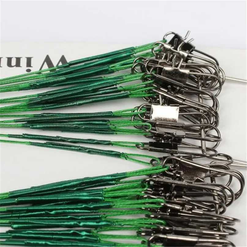 100Pcs Fishing Line Steel Front Wire Leader with Swivel Fishing Wire Leash Fishing Accessories 16182224cm28cm Green #2M08 (3)