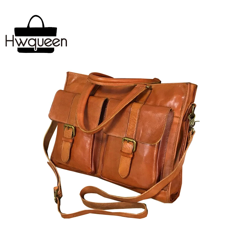 

Vintage Designer Genuine Cow Leather Men's Casual Brown Top-handle Briefcase Businessmen Portfolio Man Flap Pocket Shoulder Bag