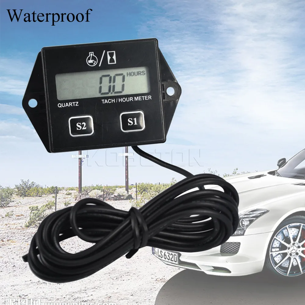 Digital Engine Tach Hour Meter Tachometer Gauge Engine Inductive LCD