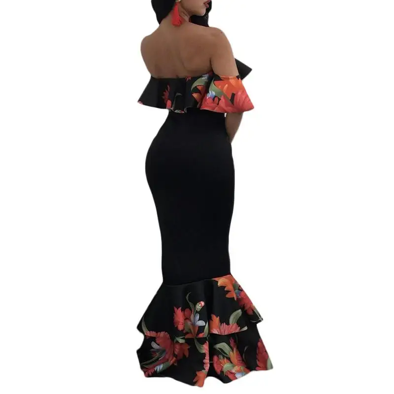 Liva girl 2017 Elegant Ruffles Crop Top & High Waist Mermaid Skirts Set Women Bodycon Formal Party Wear Maxi Two Piece Set (1)