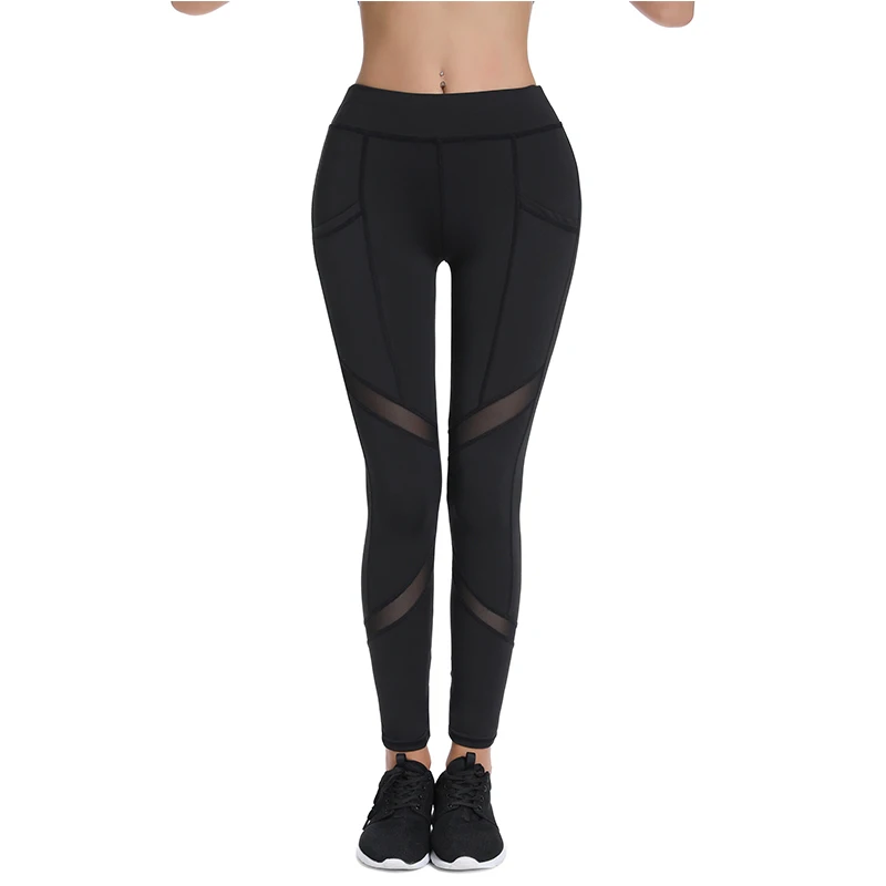 Joyshaper размера плюс для женщин по щиколотку высокая эластичность тренировки Леггинсы с карманами дышащая сетка гимнастические спортивные брюки черный - Цвет: Черный