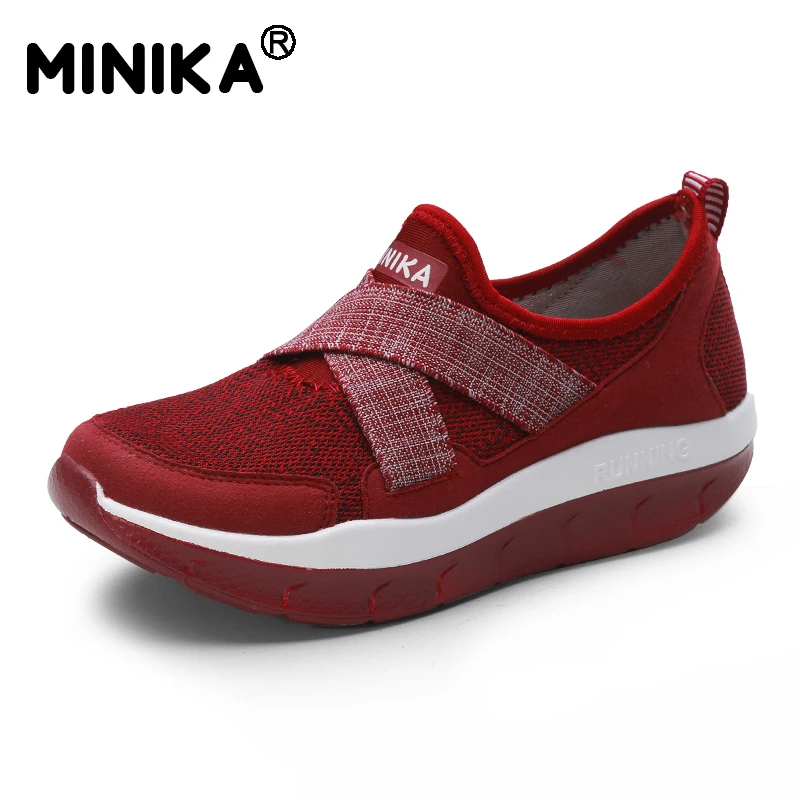 Minika/женские кроссовки на платформе танкетке для фитнеса Воздухопроницаемый