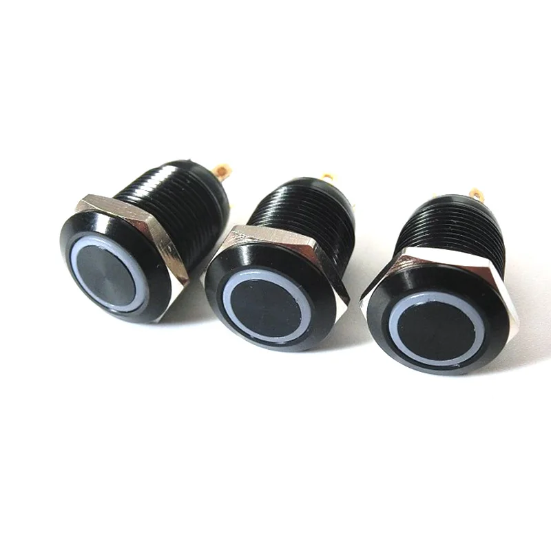 

New Practical Black Waterproof 12V 4 Pin 12mm Led Light Metal Aluminum Push Button Momentary Switch Car Electronics