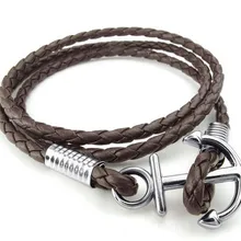 Мужской женский кожаный браслет плетеный браслет с якорем браслет коричневый черный белый Прямая