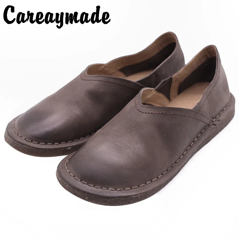 

Careaymade-Mori Literature and Art Restoration Pure Handmade Round Head True Real Leather with One Foot and Soft Bottom shoes