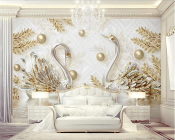 

beibehang wallpaper for walls 3 d Custom luxury swan gold leaves water pattern jewelry wallpaper decorative TV background wall