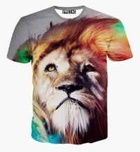 Lion Print Summer tops fashion t-shirt men/boy short sleeve t shirt 3d print smooth hair lion tshirt free shipping