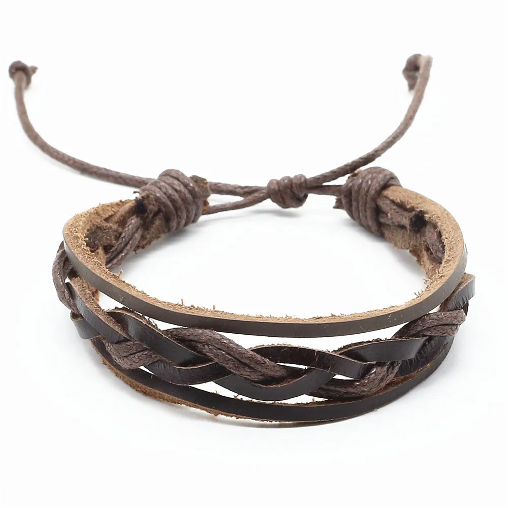 Новое поступление, повседневный коричневый многослойный веревочный Тканый Плетеный женский кожаный мужской браслет, ретро подарок, ювелирное изделие