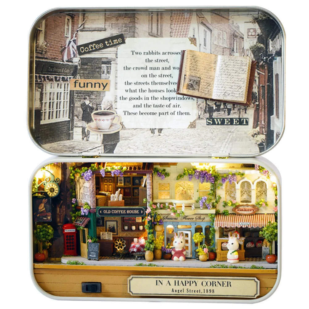 3D Wooden DIY Handmade Box Theatre Dollhouse Miniature Box Cute Mini Doll House Assemble Kits As Gift Toys Home Garden Decor