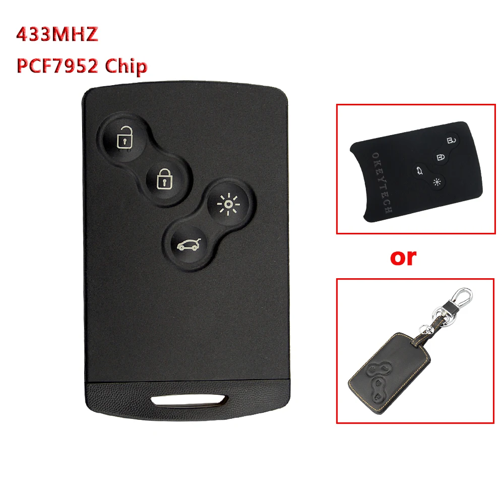 

Remote Key Smart Card Auto Key Fob 4 Buttons 433MHZ PCF7952 Chip With Car Key Cover For Renault Megane Scenic Laguna Koleos Clio