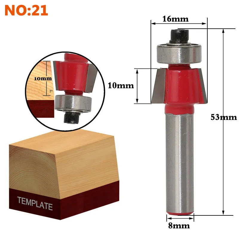 1 шт. 8 мм хвостовик древесины маршрутизатор бит прямой Концевая фреза триммер очистка заподлицо отделка угловая круглая бухта коробка биты инструменты фреза - Длина режущей кромки: NO21