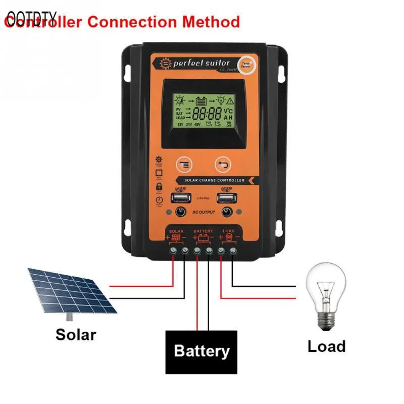 Контроллер заряда 12V 24V 30A 50A 70A за максимальной точкой мощности, Солнечный контроллер заряда Панели солнечные Батарея регулятор Dual USB ЖК-дисплей Дисплей