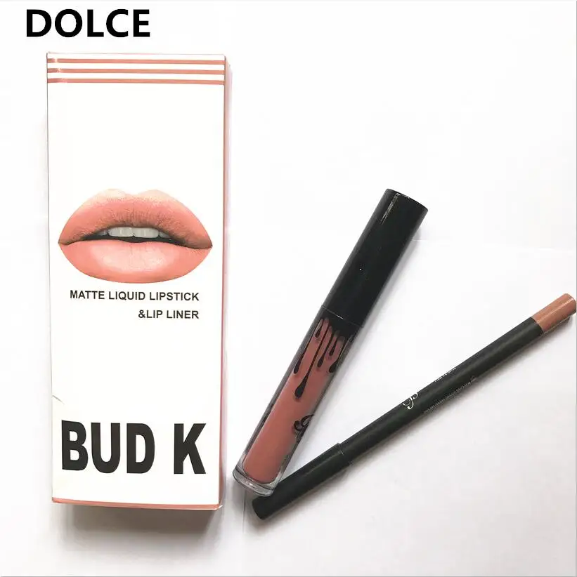 Самые модные бутон K бренд Матовая жидкая помада + Lips Pencil Макияж Lasting