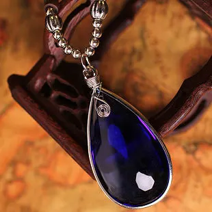 

FREE SHIPPING The Heart of the Ocean Beautiful Exquisite Blue Charming Water Drop Faceted Crystal Minimalist Fashion Necklace