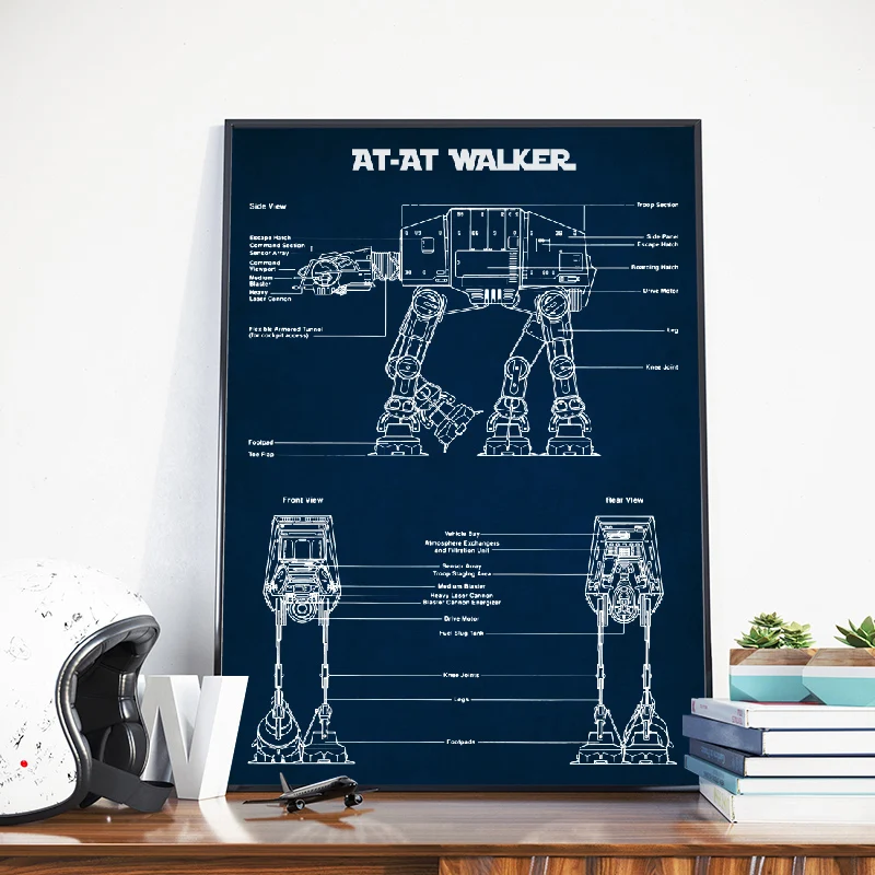 AT-AT Walker Blueprint Wall Art Звездные войны винтажные плакаты принт Imperial Walker схематическая схема Холст Живопись Домашний Декор