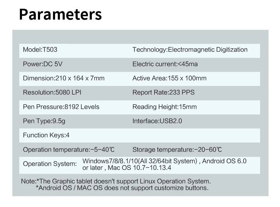 10moons T503 ультра-светильник, графический планшет, микро USB, цифровой планшет, 8192 уровней, планшет для рисования, нет необходимости в зарядке, ручка