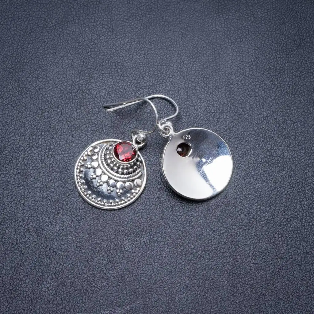 

Natural Garnet Handmade Unique 925 Sterling Silver Earrings 1.25" Y2766