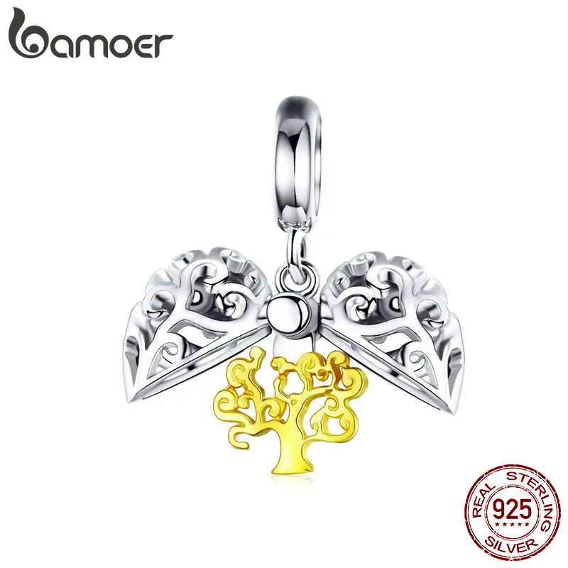 

BAMOER Tree of Life Opened Heart Pendant for Charm Bracelet Gold Color Silver 925 Fine Jewelry Necklace Pendants SCC1161
